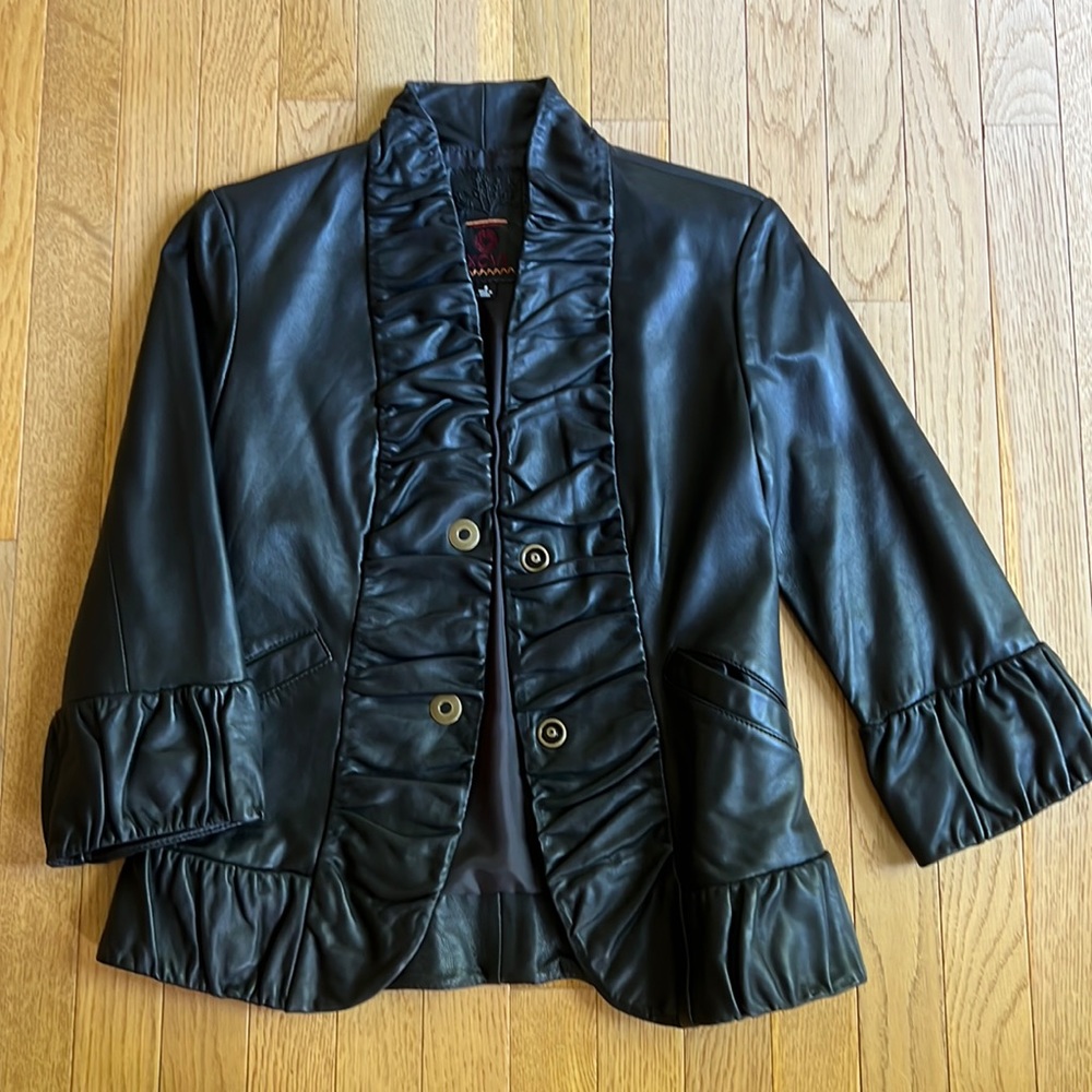 Leather Lined Black Button Up Jacket - image 1